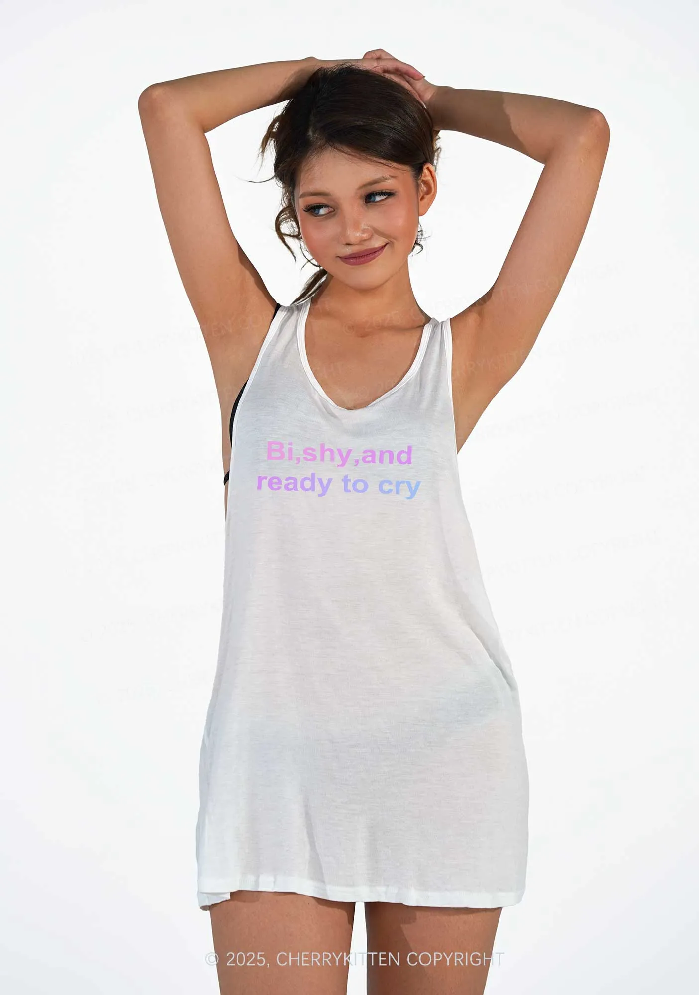 Bi Shy And Ready To Cry Pride Y2K Sheer Boyfriend Tank Cherrykitten
