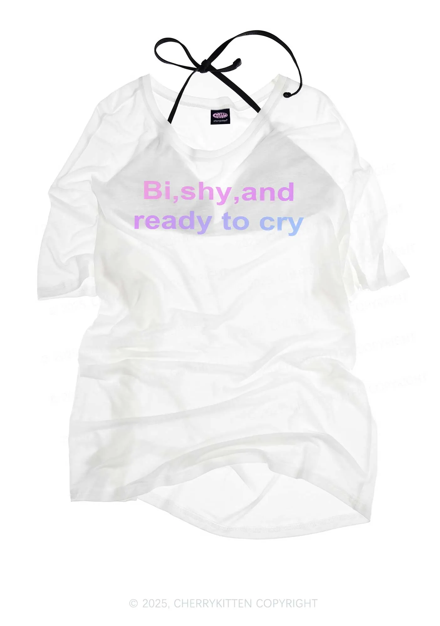 Bi Shy And Ready To Cry Pride Y2K Sheer Boyfriend Tee Cherrykitten
