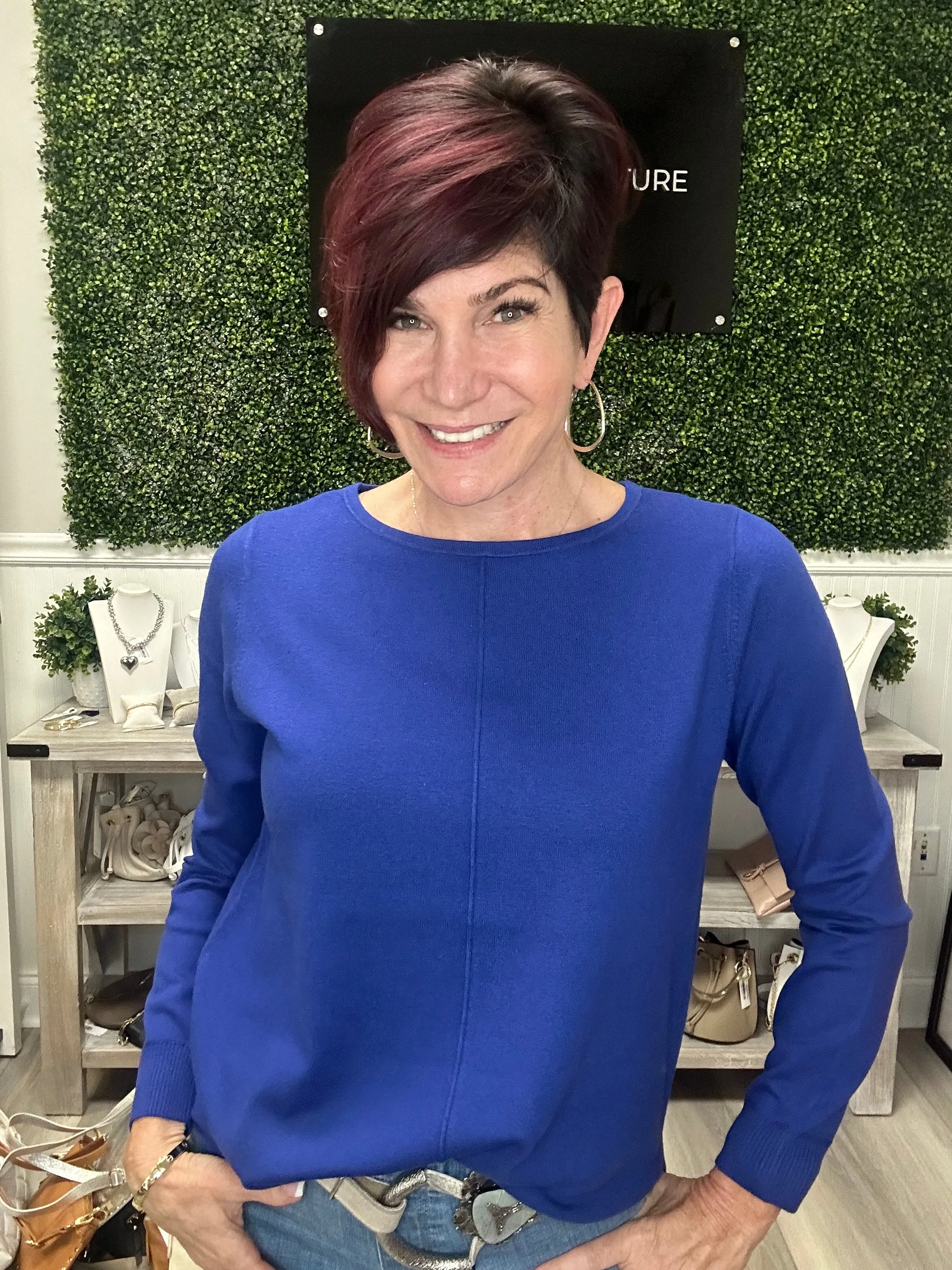 Crew Neck Sweater with Seam Detail