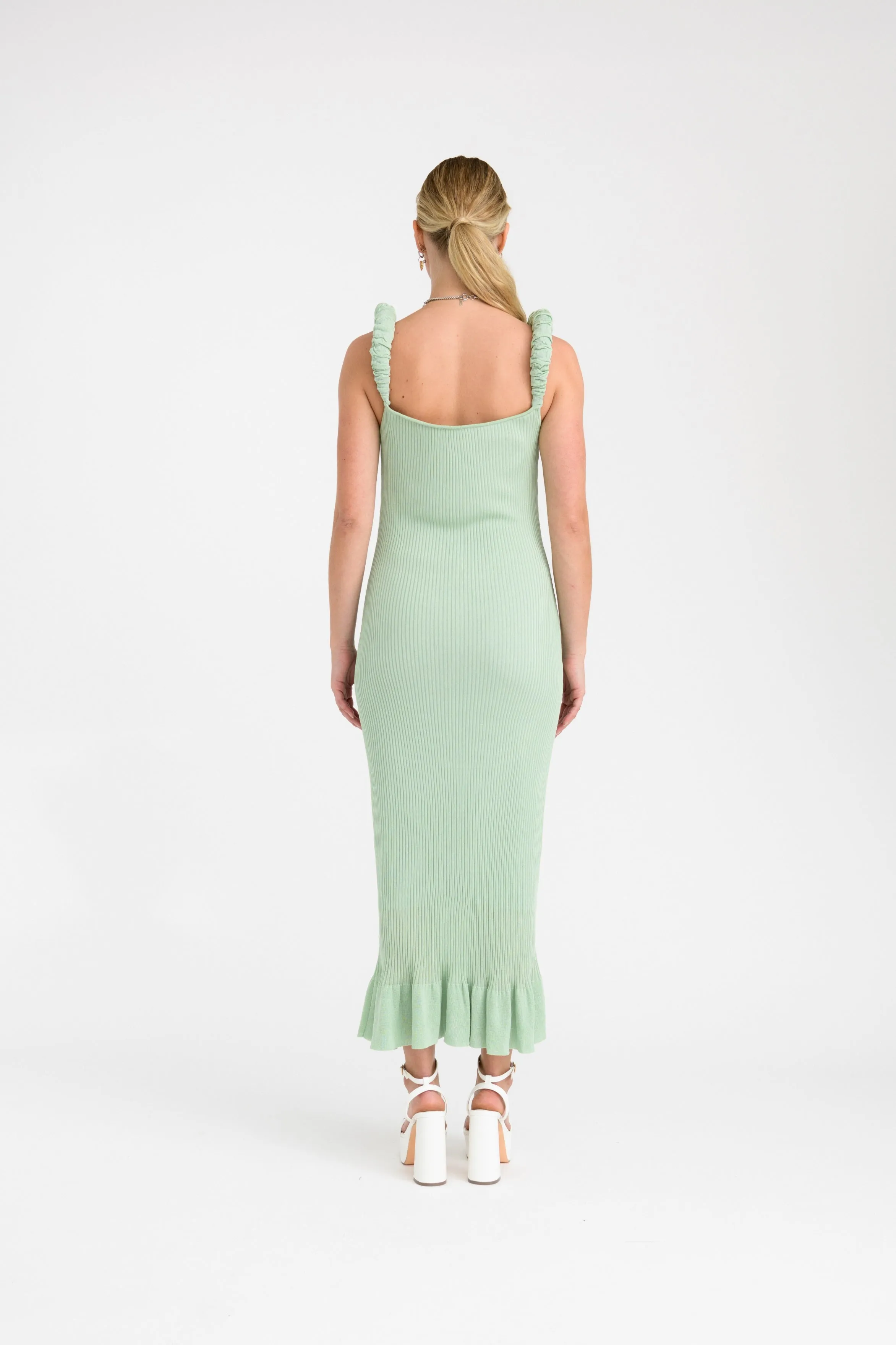 LEAF 3D-BUBBLE RUCHED MAXI TANK DRESS