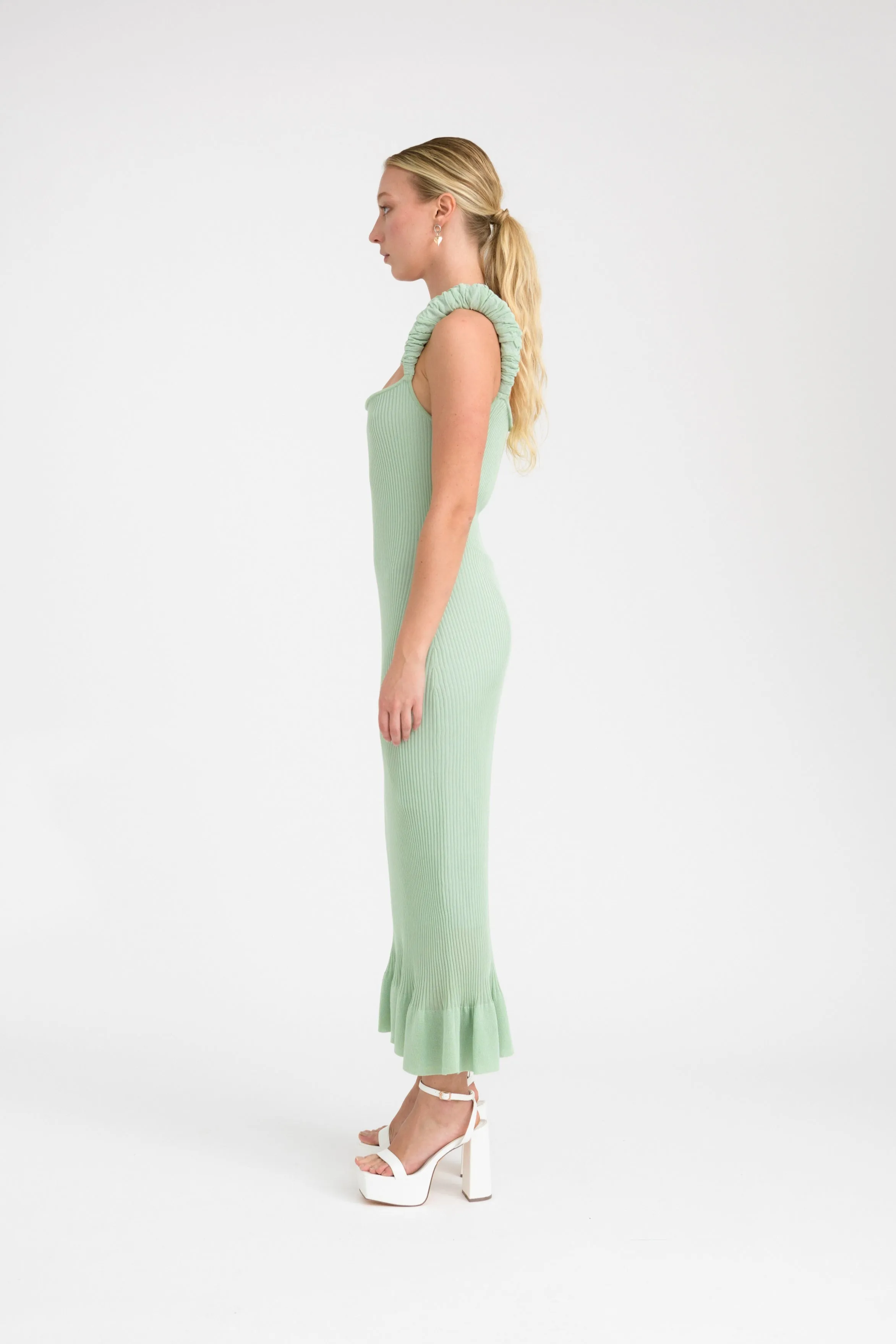 LEAF 3D-BUBBLE RUCHED MAXI TANK DRESS