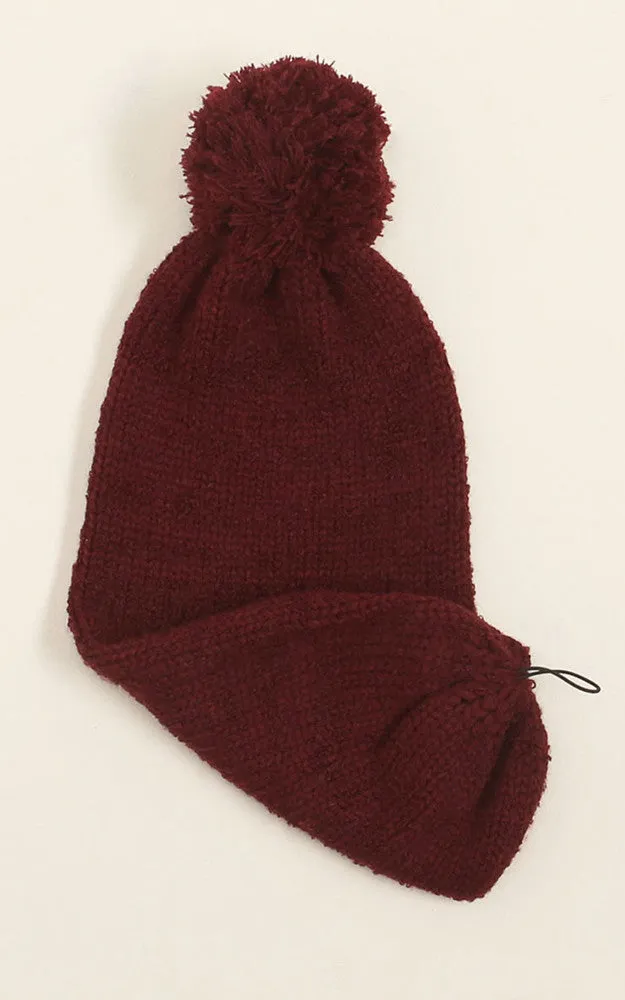 MH1828 Burgundy Scarf Pompom Hat