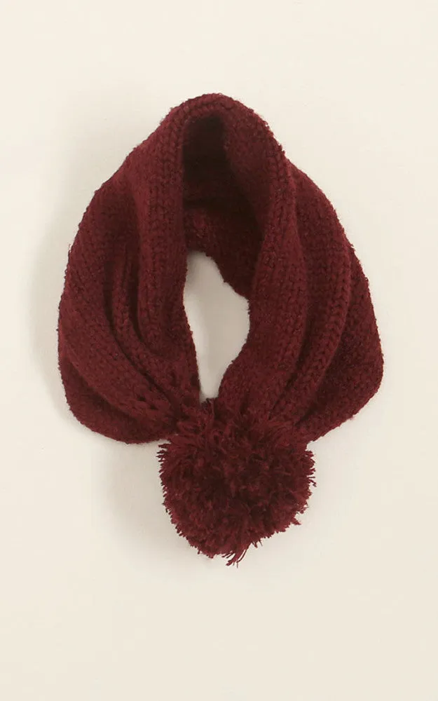 MH1828 Burgundy Scarf Pompom Hat