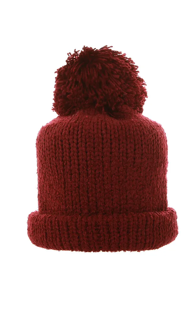 MH1828 Burgundy Scarf Pompom Hat