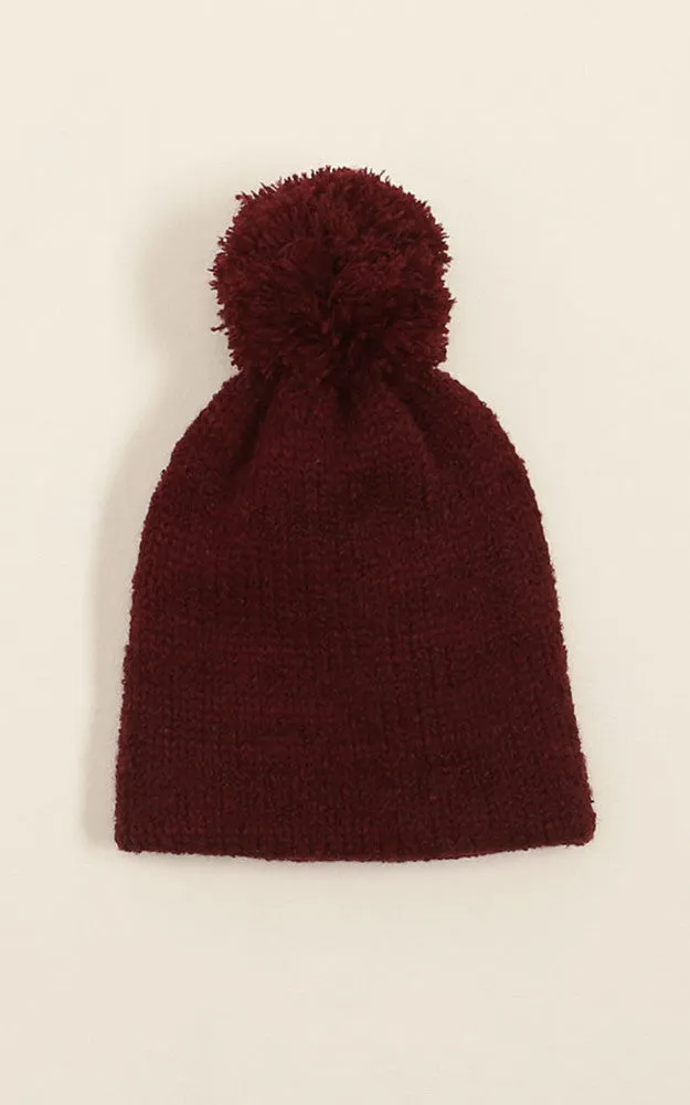 MH1828 Burgundy Scarf Pompom Hat