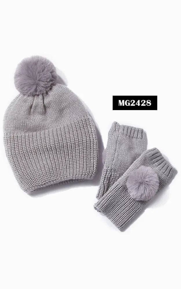 MH2429 Shiny Knit Ribbed Pom Pom Hat