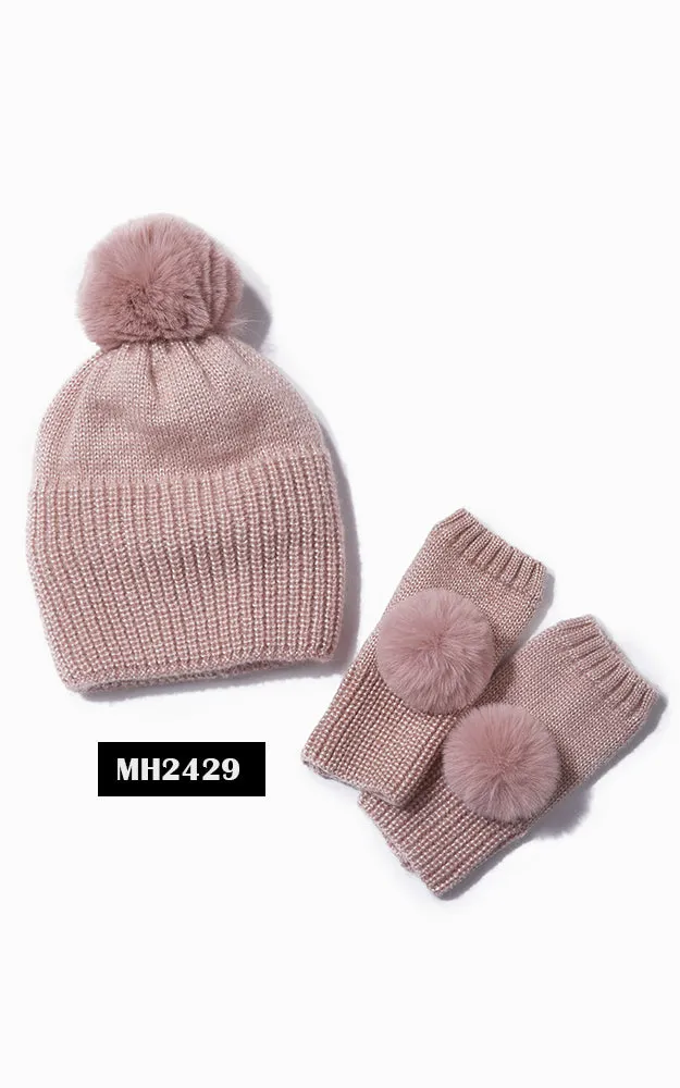 MH2429 Shiny Knit Ribbed Pom Pom Hat