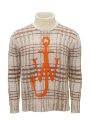 Tartan Check Crewneck Jumper (Off White/Brown)