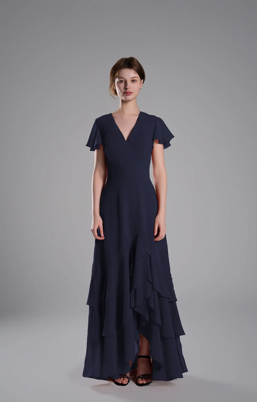V-Neck Flutter Sleeves Asymmetrical Hemline Dresses