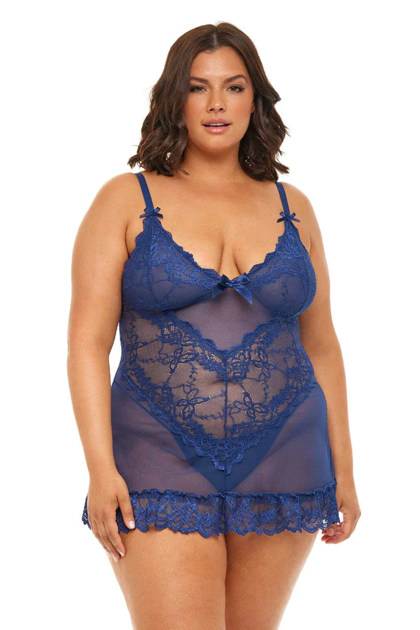 Valentine Lace Babydoll - Estate Blue