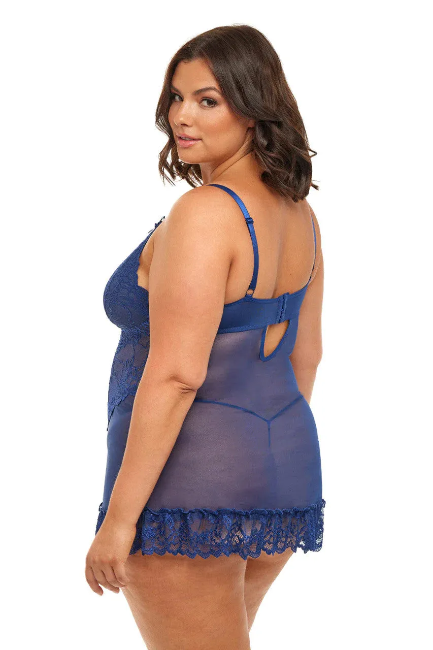 Valentine Lace Babydoll - Estate Blue
